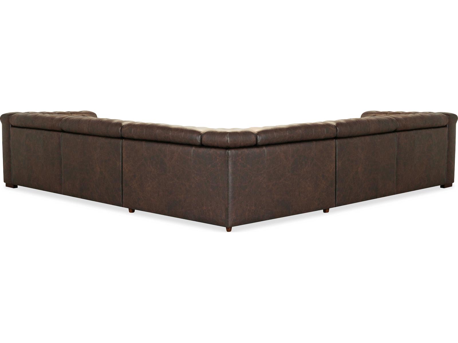 Savion Deux 5-Seat Power Reclining Leather Sectional in West Saddlewood Brown