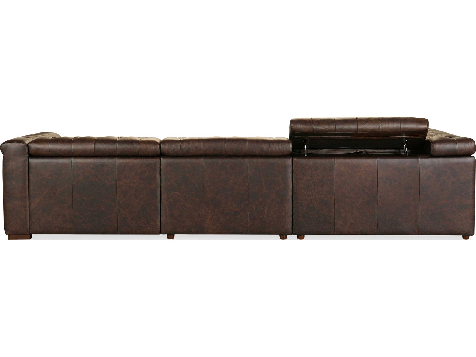 Savion Deux 5-Seat Power Reclining Leather Sectional in West Saddlewood Brown