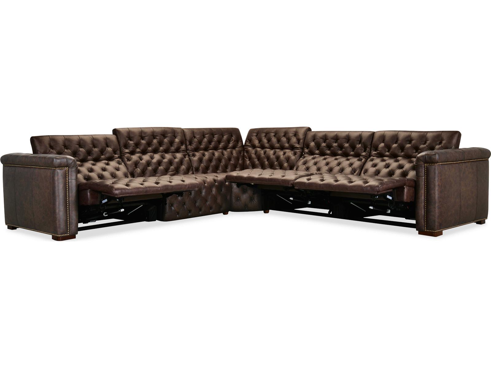 Savion Deux 5-Seat Power Reclining Leather Sectional in West Saddlewood Brown