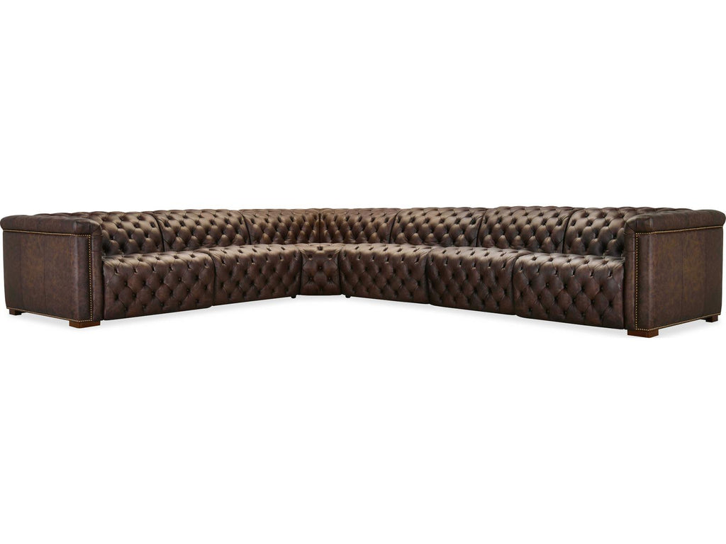 Savion Deux 6-Seat Power Reclining Leather Sectional in West Saddlewood Brown