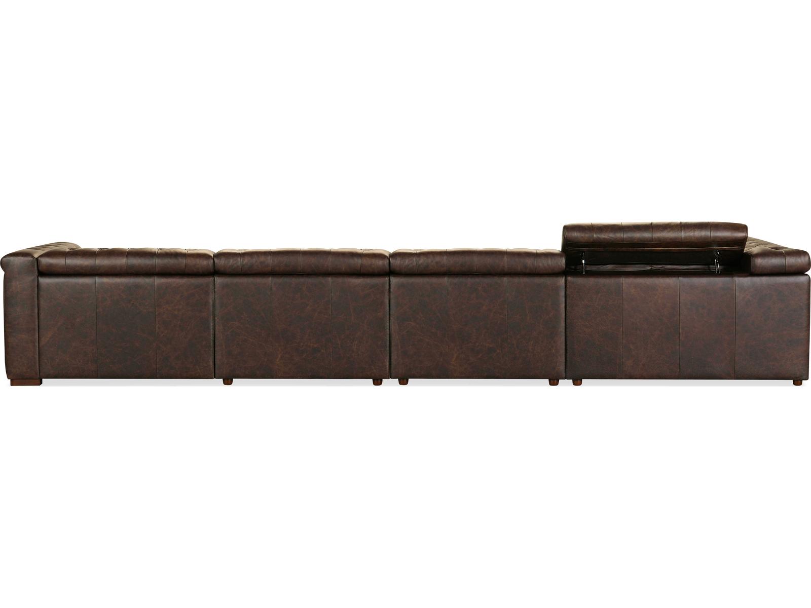 Savion Deux 6-Seat Power Reclining Leather Sectional in West Saddlewood Brown