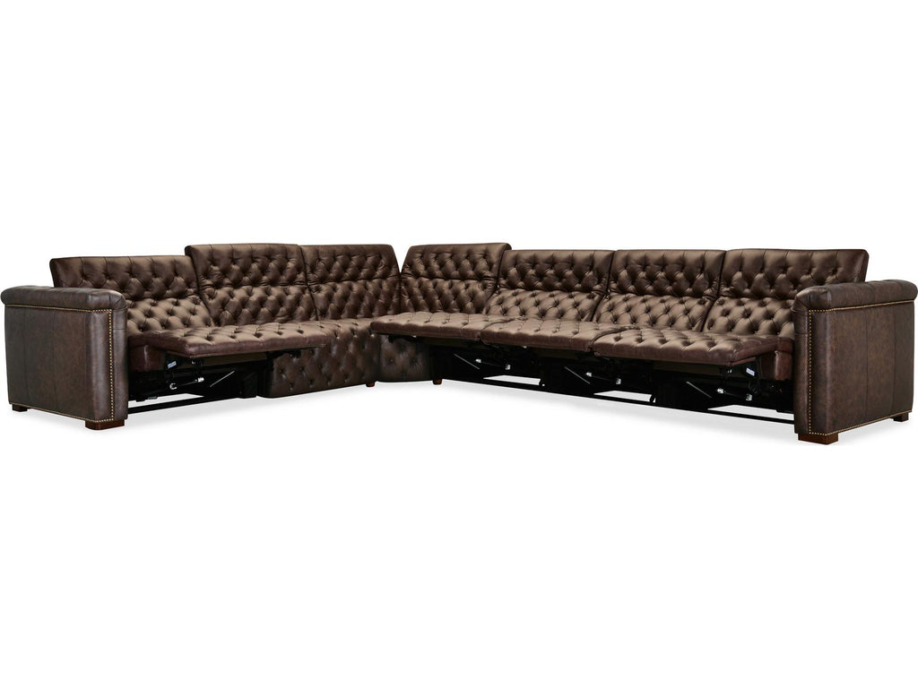 Savion Deux 6-Seat Power Reclining Leather Sectional in West Saddlewood Brown