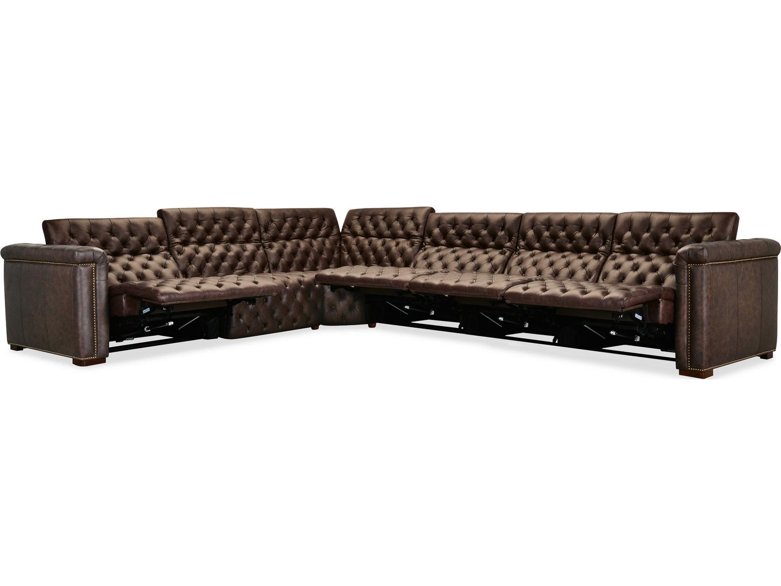 Savion Deux 6-Seat Power Reclining Leather Sectional in West Saddlewood Brown