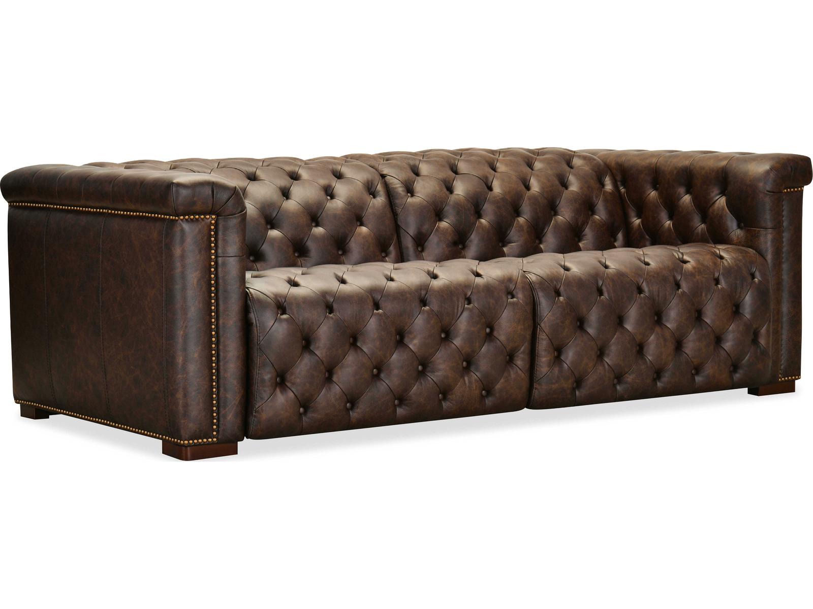 Savion Deux Power Reclining Leather Sofa with Power Headrests in West Saddlewood