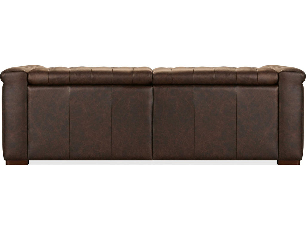 Savion Deux Power Reclining Leather Sofa with Power Headrests in West Saddlewood