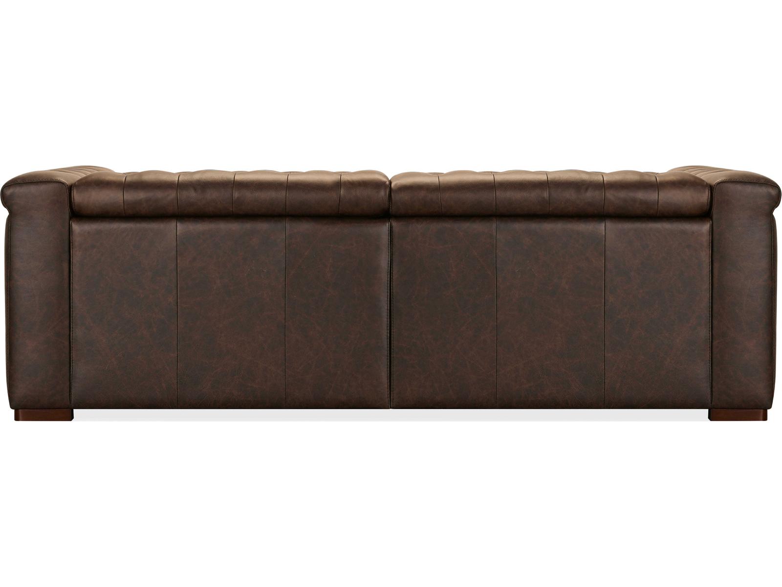 Savion Deux Power Reclining Leather Sofa with Power Headrests in West Saddlewood