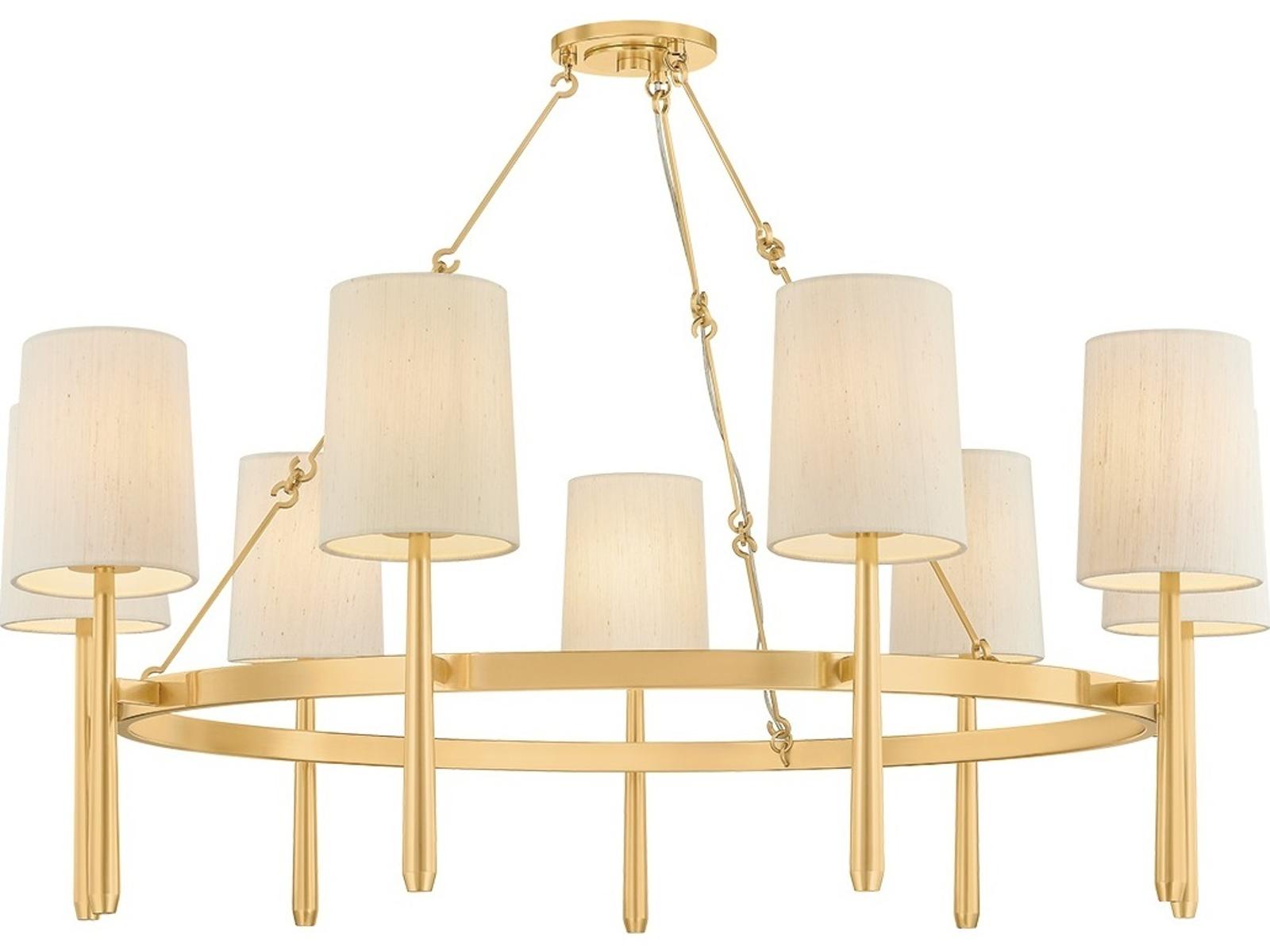 Hudson Valley Bridgeton 9-Light Aged Brass Cylinder Chandelier with Raw Silk Shades