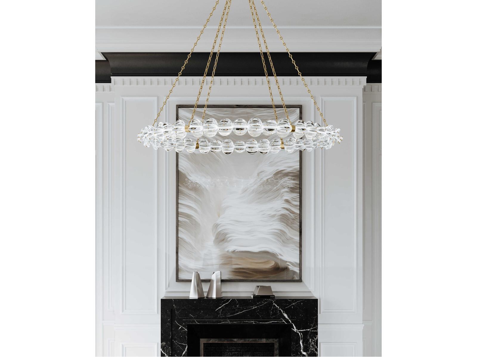 Hudson Valley 1-Light Lindley Aged Brass Etched Glass LED Chandelier