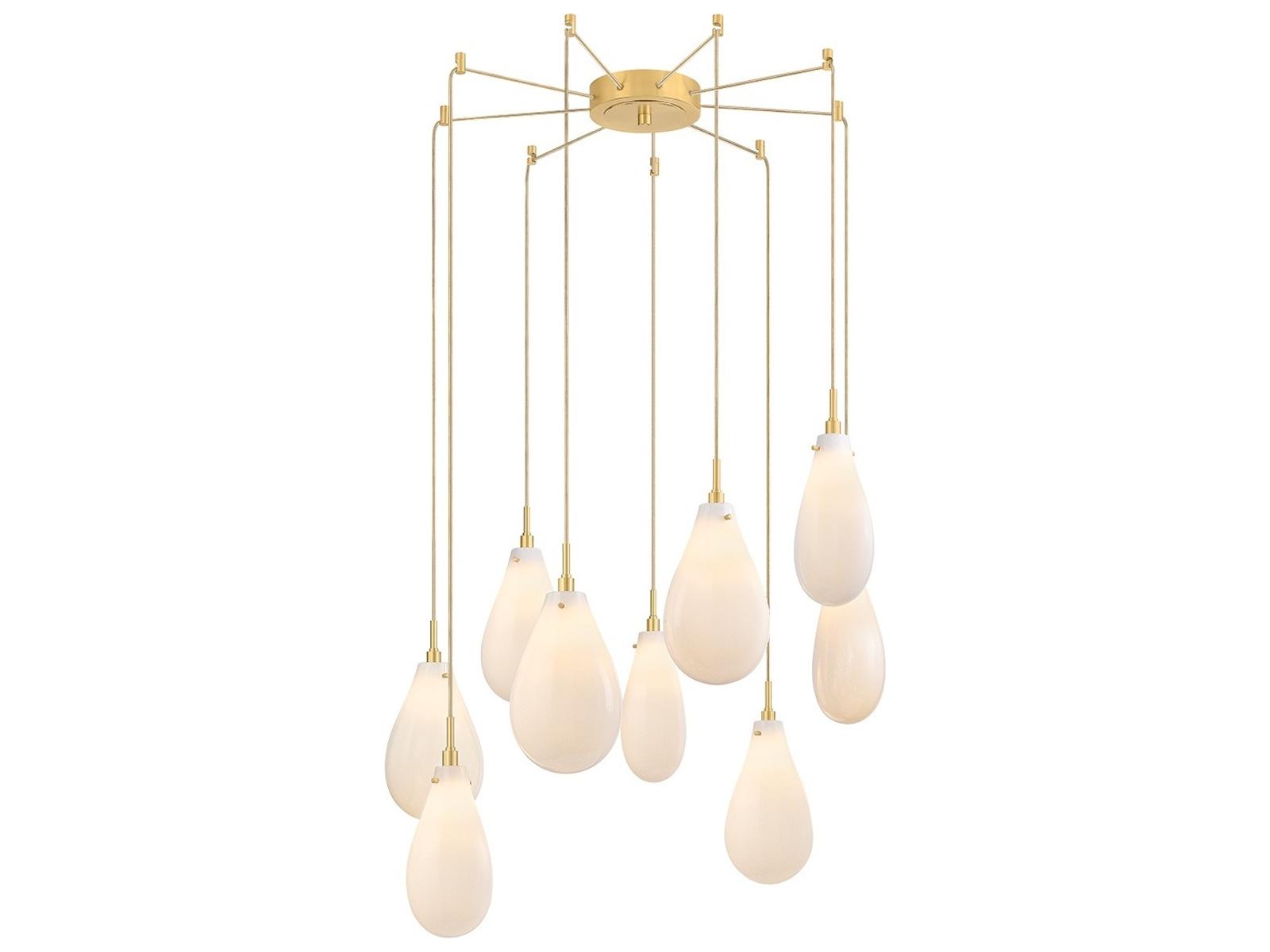 Hudson Valley Ironwood 9-Light Chandelier with Opal Seedy Glass in Aged Brass
