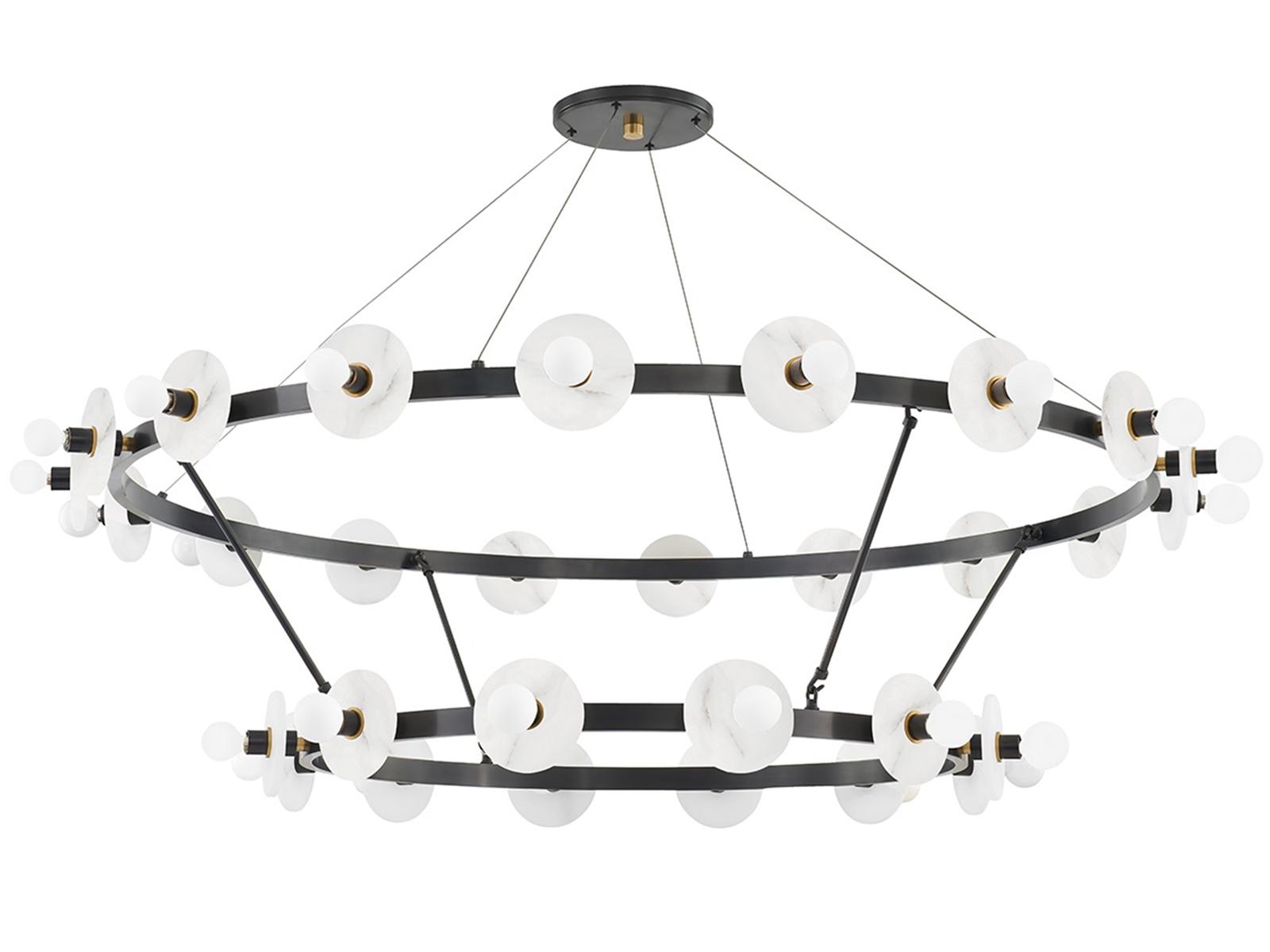 Hudson Valley Austen 30-Light Aged Old Bronze Tiered Chandelier with Alabaster Shades