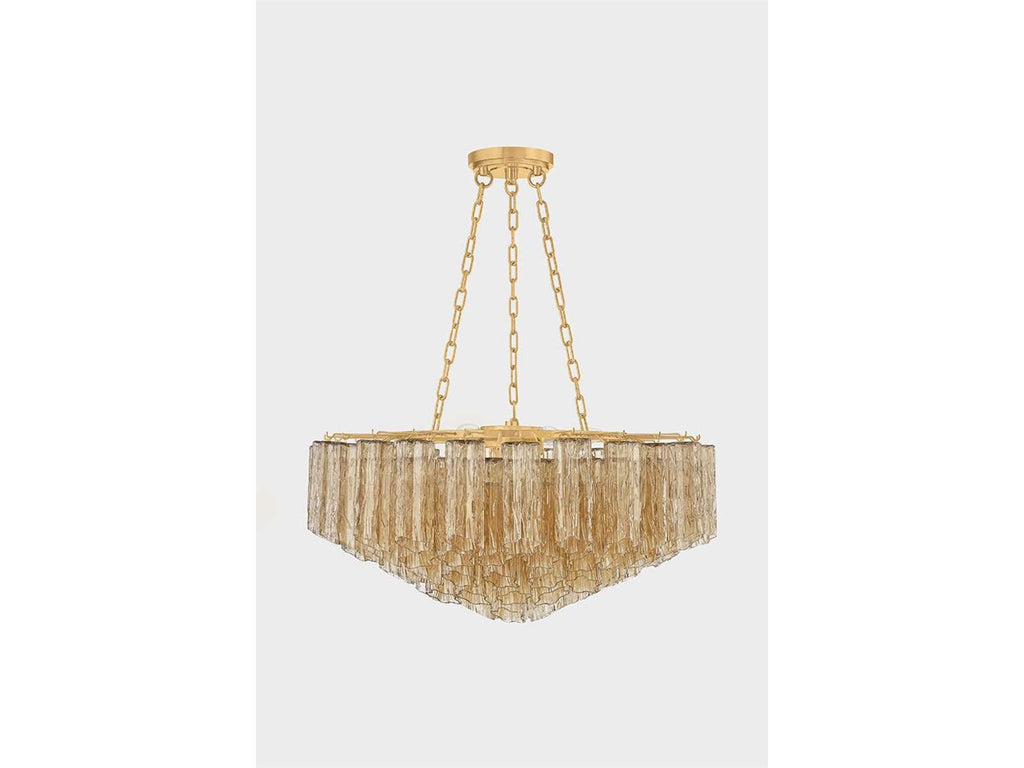 Hudson Valley 9-Light Watertown Chandelier in Aged Brass with Tronchi Glass