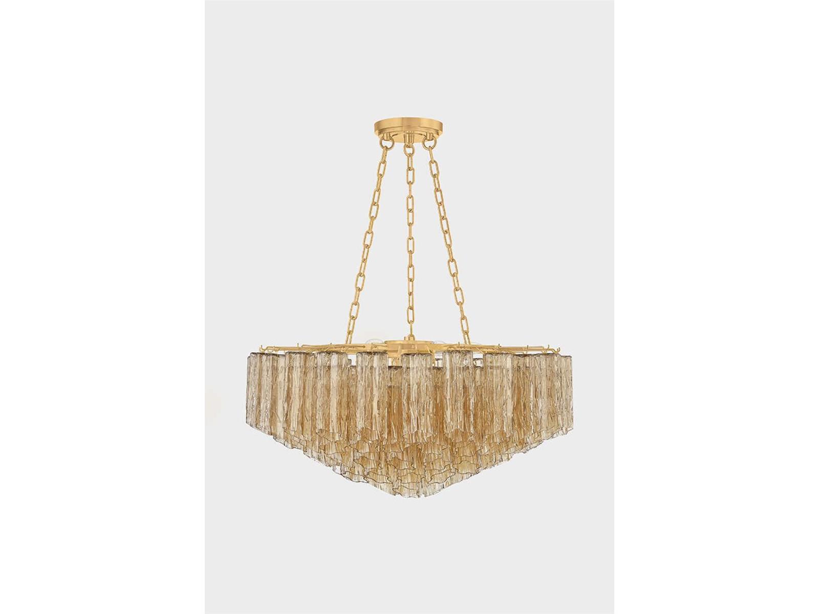 Hudson Valley 9-Light Watertown Chandelier in Aged Brass with Tronchi Glass
