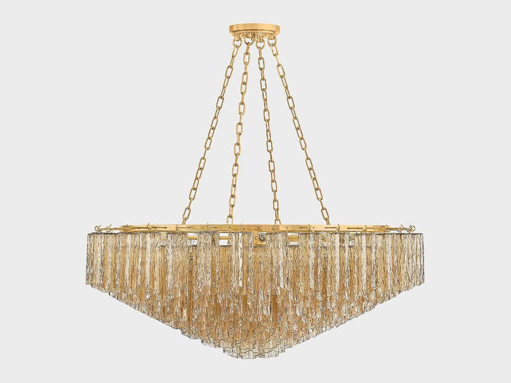 Hudson Valley 21-Light Watertown Chandelier in Aged Brass with Tronchi Glass