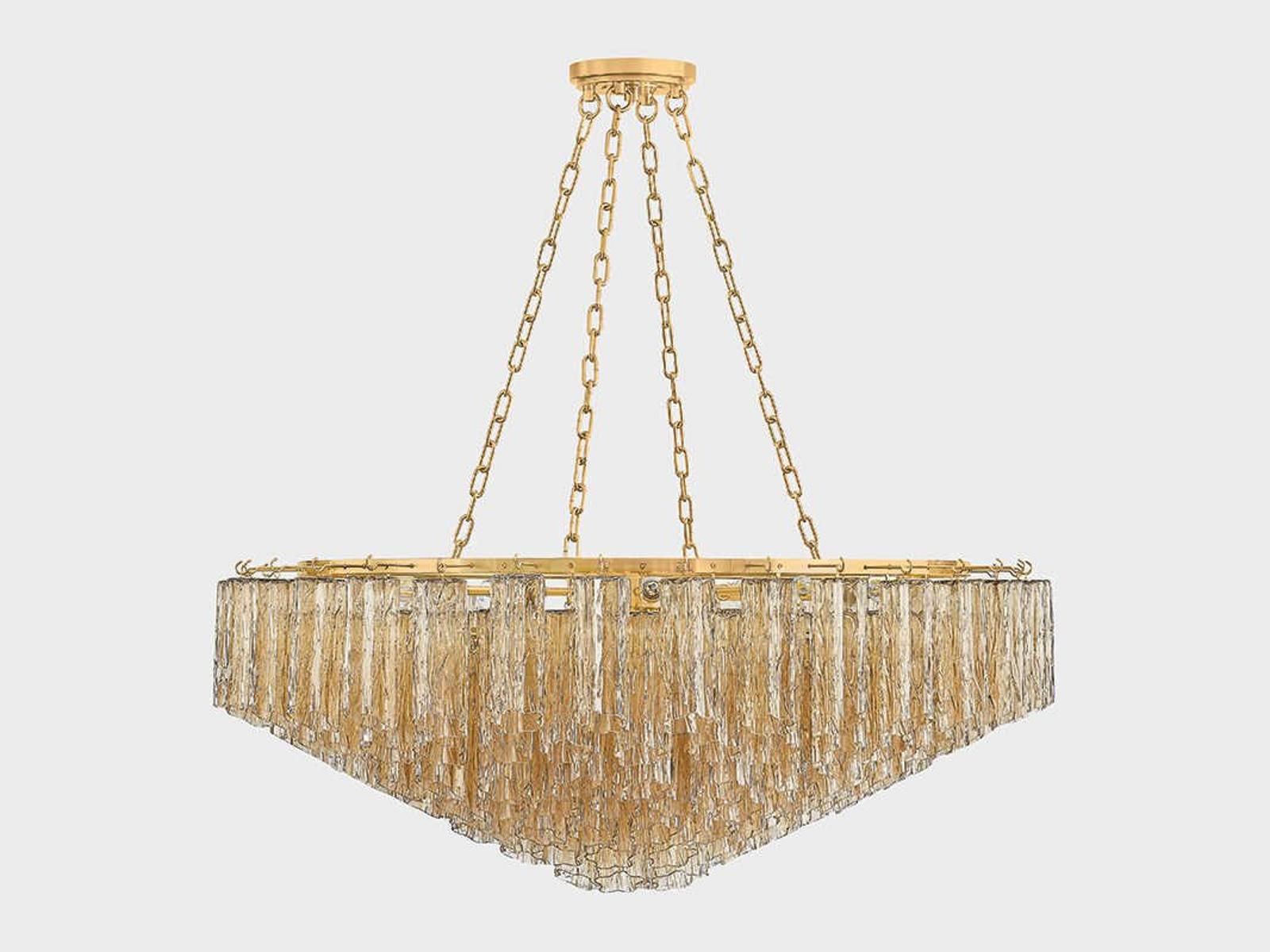 Hudson Valley 21-Light Watertown Chandelier in Aged Brass with Tronchi Glass