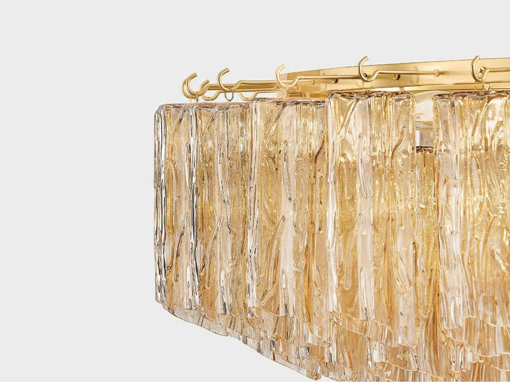Hudson Valley 21-Light Watertown Chandelier in Aged Brass with Tronchi Glass