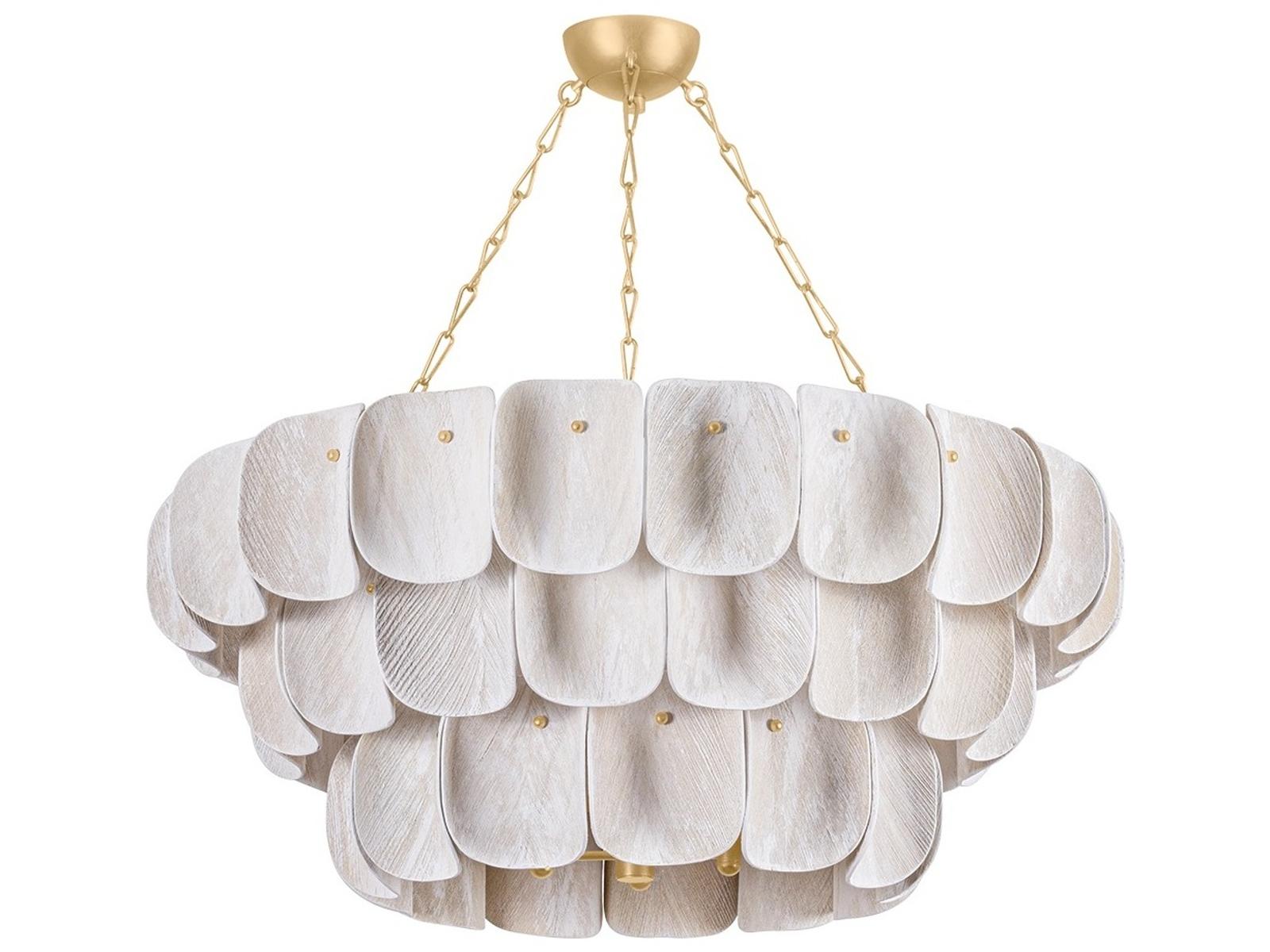 Hudson Valley Amalfi 16-Light Vintage Gold Leaf Chandelier with Woven Coconut Fiber Shades