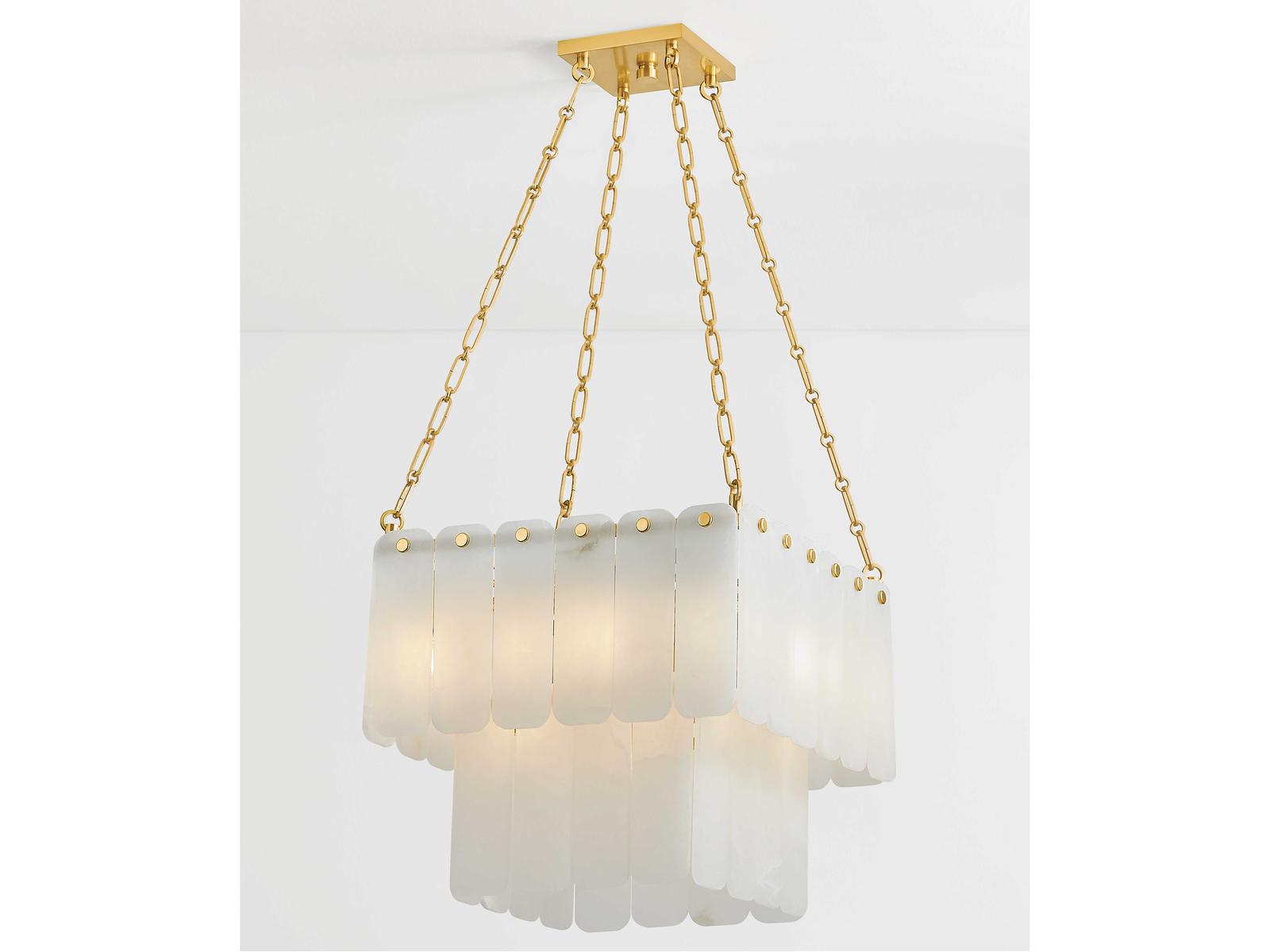 Hudson Valley Moissanite 17-Light Tiered Chandelier in Aged Brass White Alabaster