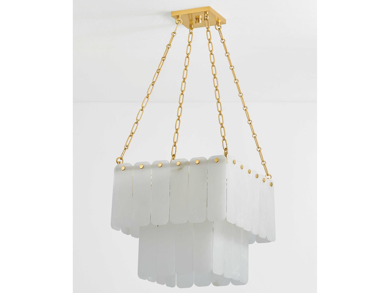 Hudson Valley Moissanite 17-Light Tiered Chandelier in Aged Brass White Alabaster