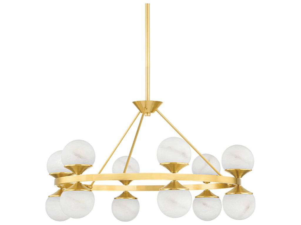 Hudson Valley Grafton 12-Light Round Chandelier Aged Brass White Alabaster Globes