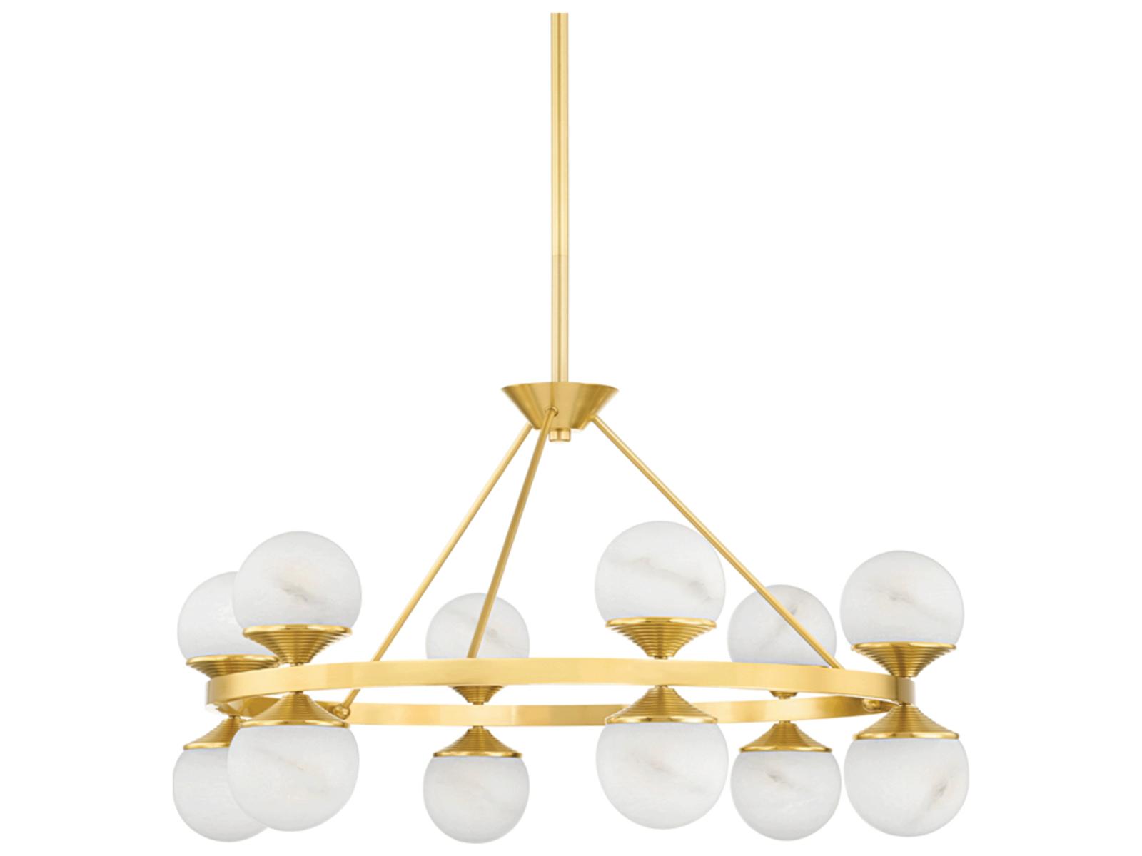 Hudson Valley Grafton 12-Light Round Chandelier Aged Brass White Alabaster Globes