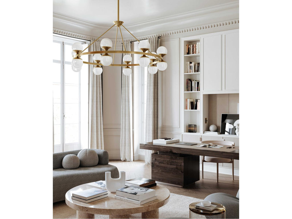Hudson Valley Grafton 16-Light6-Light Aged Brass White Globe Chandelier