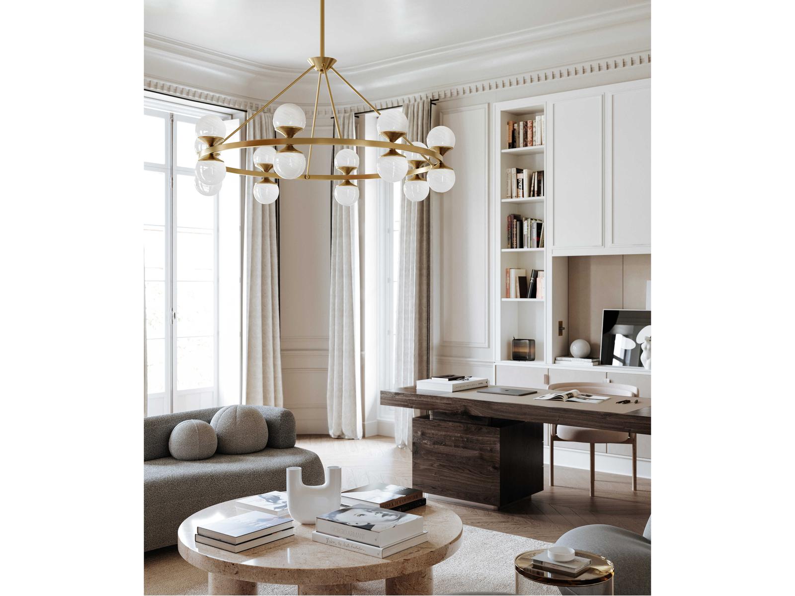 Hudson Valley Grafton 16-Light6-Light Aged Brass White Globe Chandelier