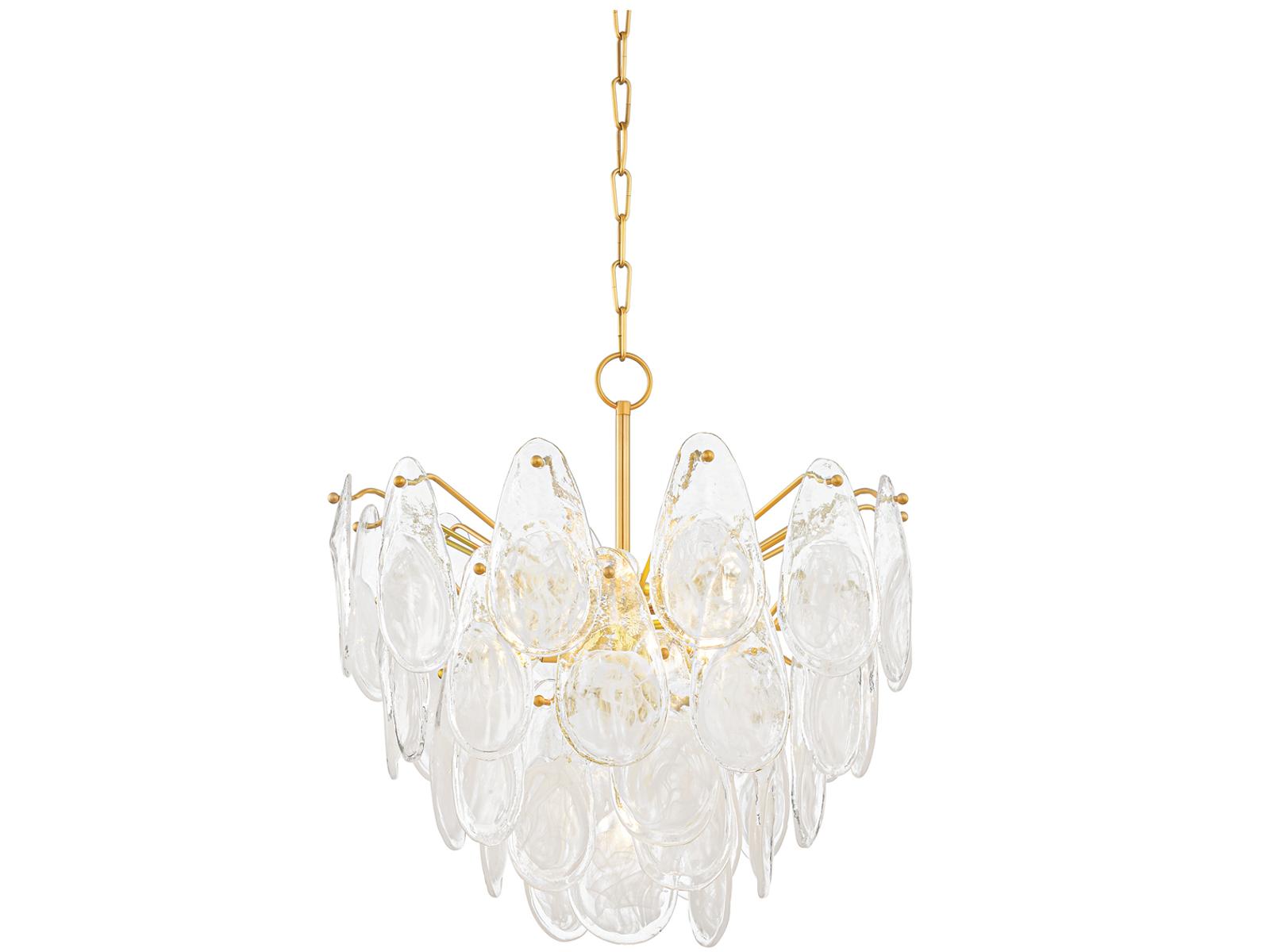 Hudson Valley Darcia 7-Light Chandelier in Aged Brass with Glass Teardrops