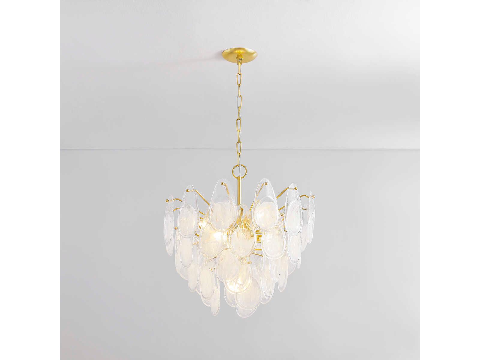 Hudson Valley Darcia 7-Light Chandelier in Aged Brass with Glass Teardrops