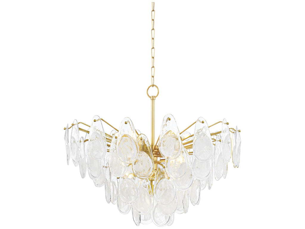 Hudson Valley Darcia 15-Light Aged Brass Chandelier with Piastra Glass Teardrops