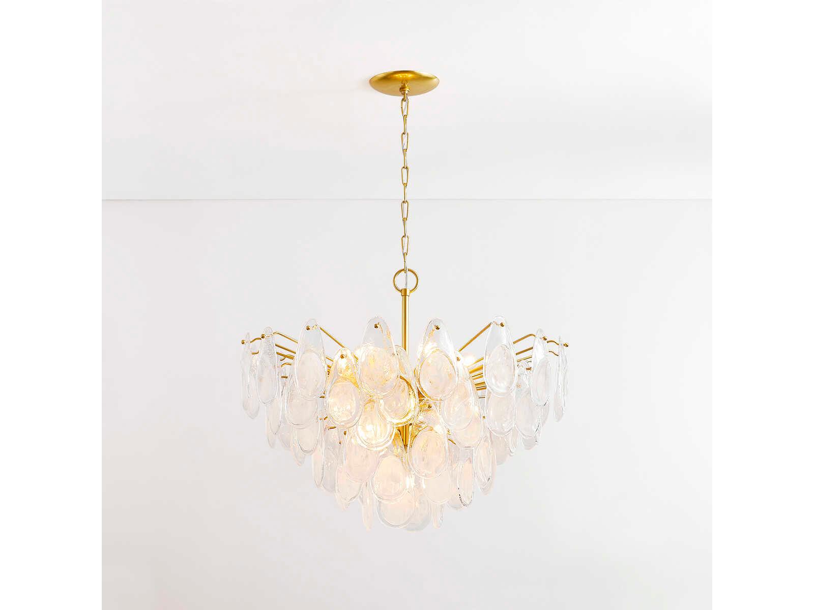 Hudson Valley Darcia 15-Light Aged Brass Chandelier with Piastra Glass Teardrops