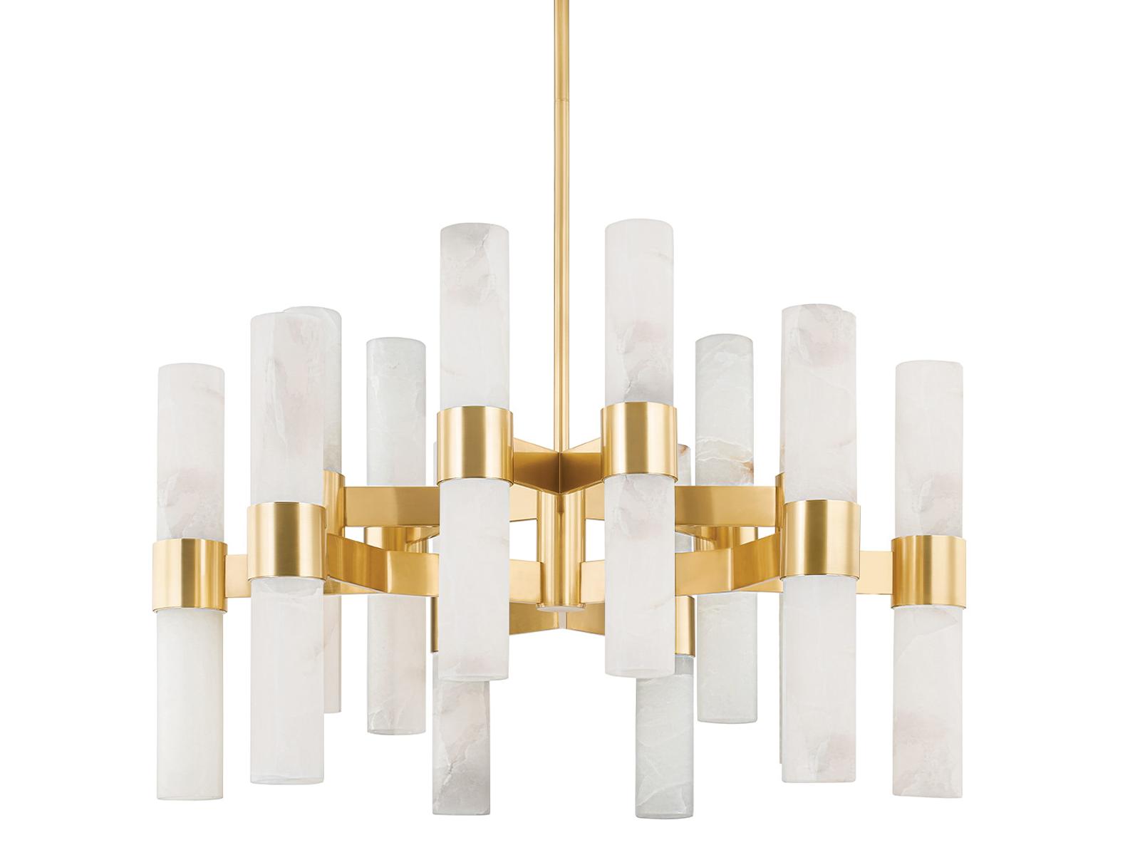 Hudson Valley Stowe 24-Light Chandelier with Alabaster Shades in Aged Brass