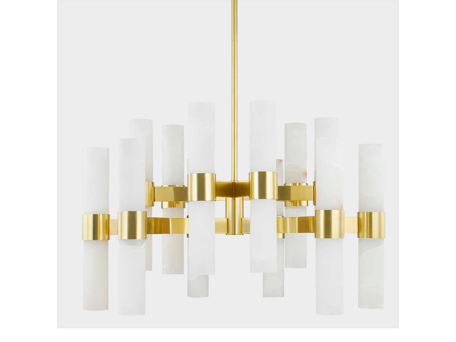 Hudson Valley Stowe 24-Light Chandelier with Alabaster Shades in Aged Brass