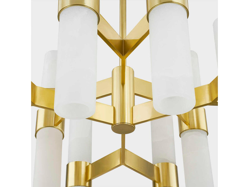 Hudson Valley Stowe 24-Light Chandelier with Alabaster Shades in Aged Brass