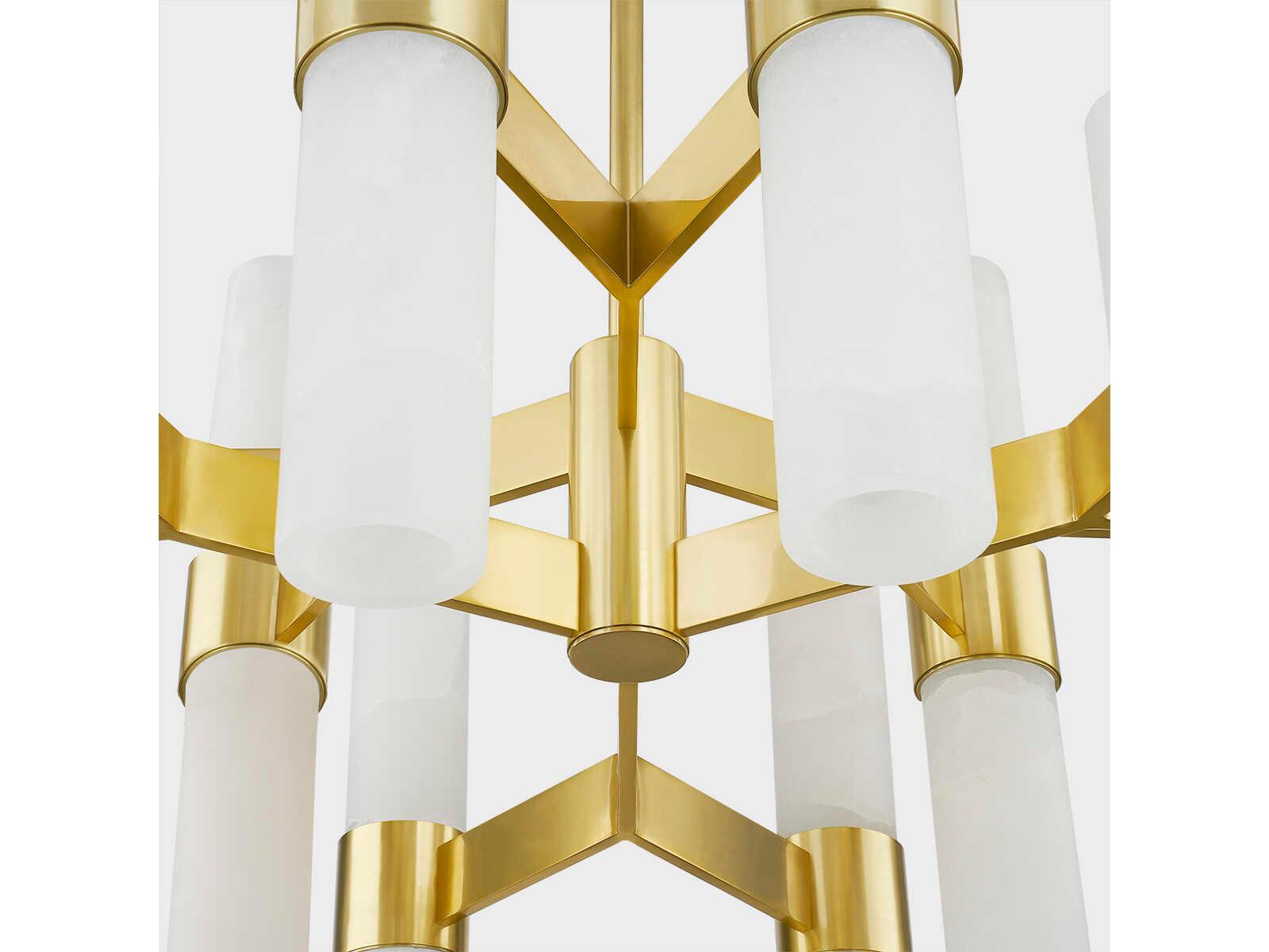 Hudson Valley Stowe 24-Light Chandelier with Alabaster Shades in Aged Brass