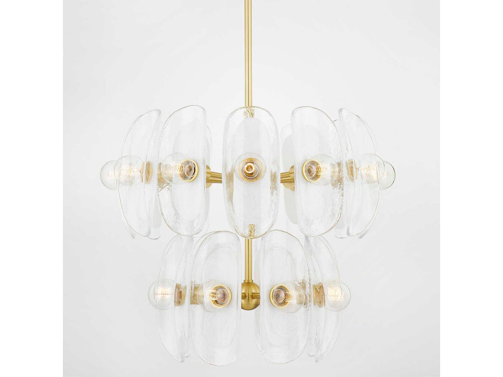 Hudson Valley 20-Light Hilo Chandelier in Aged Brass with Piastre Glass