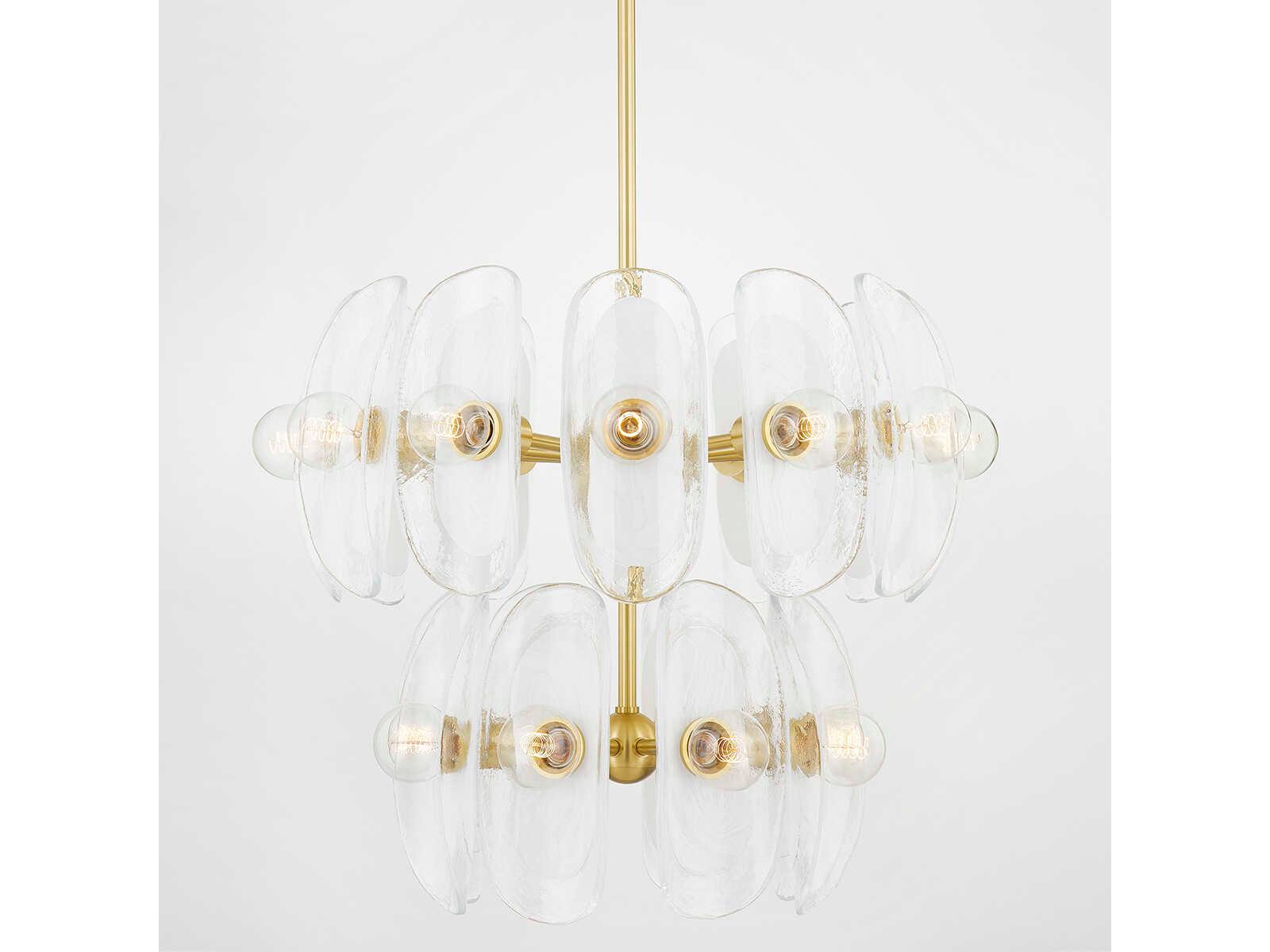 Hudson Valley 20-Light Hilo Chandelier in Aged Brass with Piastre Glass