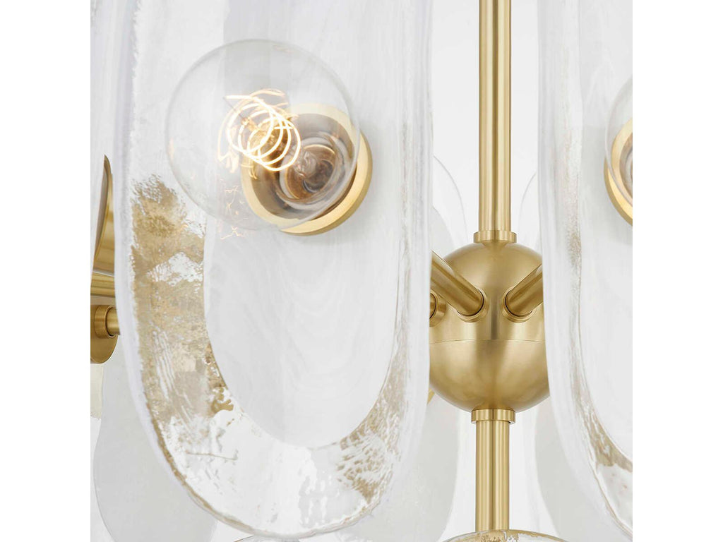Hudson Valley 20-Light Hilo Chandelier in Aged Brass with Piastre Glass