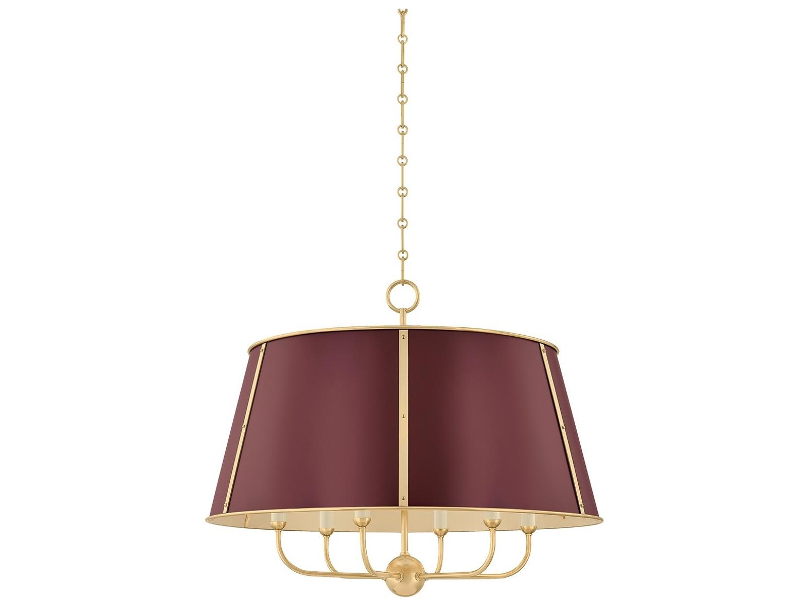 Hudson Valley Cambridge 6-Light Aged Brass Soft Crimson Red Candelabra Chandelier