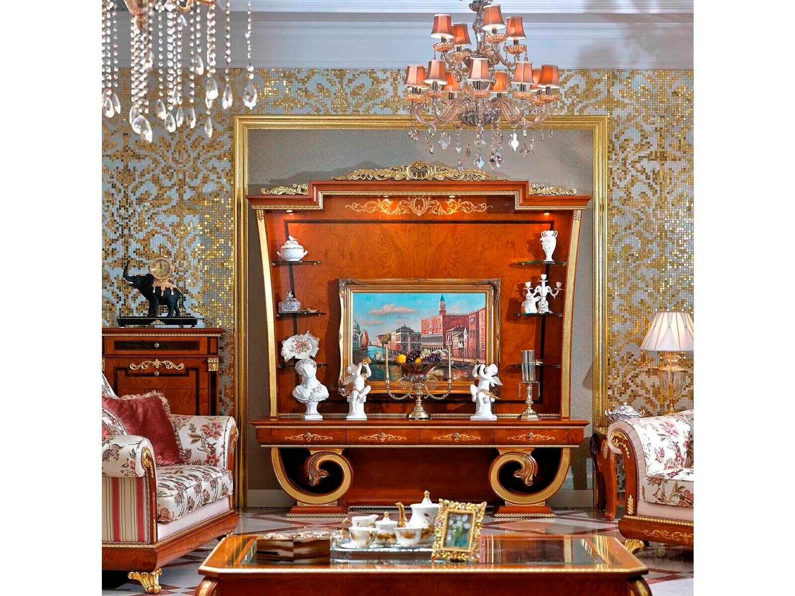 E-38 Hardwood Media Console with Intricate Floral Details