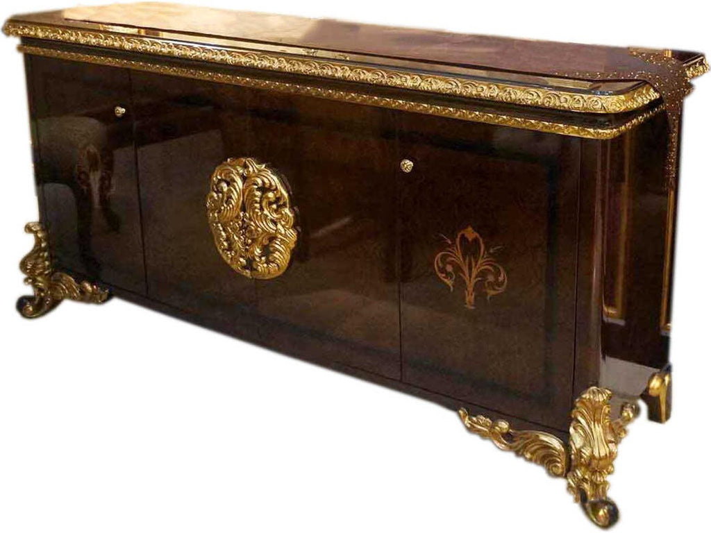 E-63 78-Inch Walnut Wood Sideboard with Gold Accents