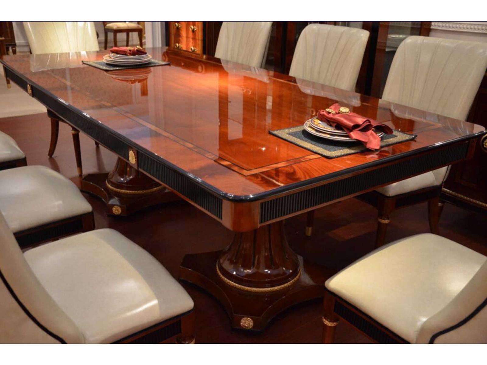 E-68 Rectangular Glass Dining Table with Ornate Wood Base