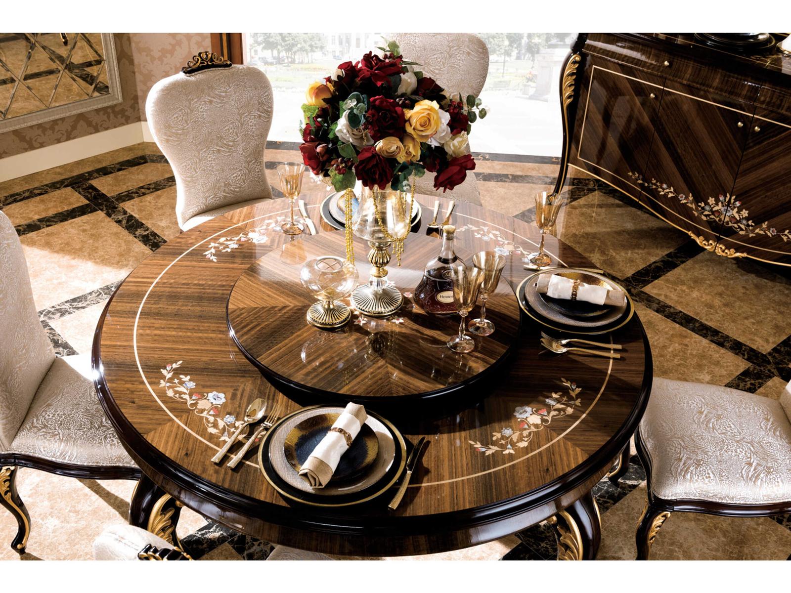 E-70 Round Wood Dining Table with Walnut Design
