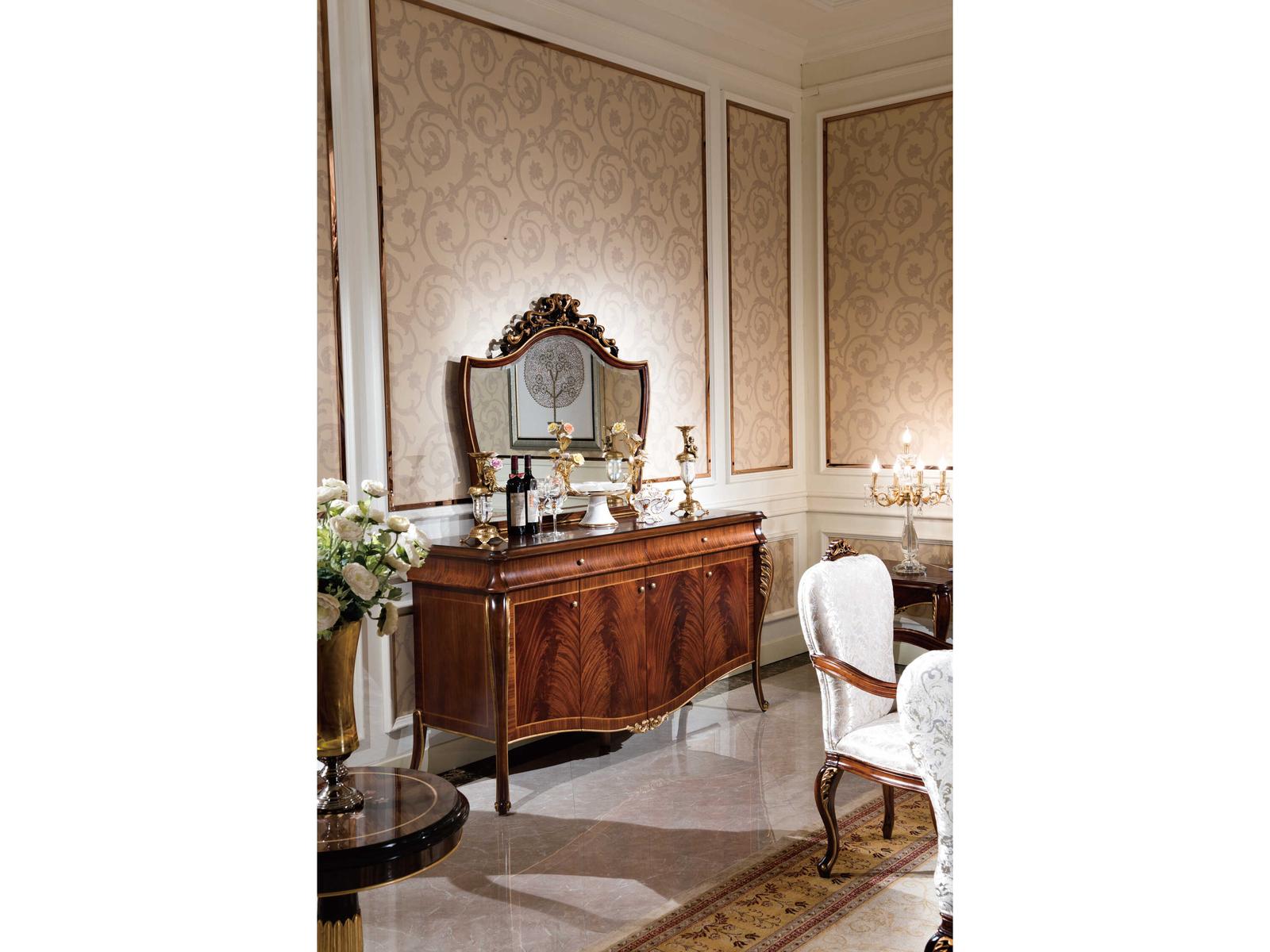 E-70 Walnut Wood Sideboard with Gold Accents