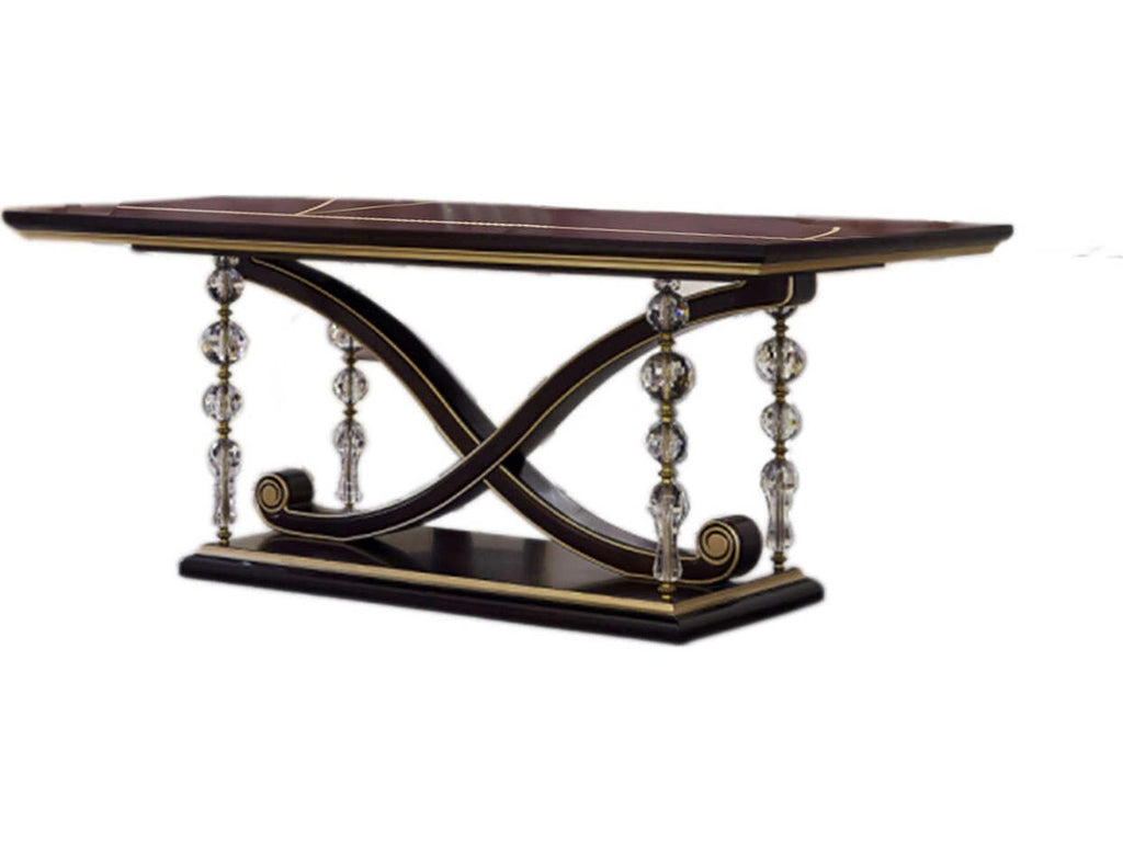 E-71 Rectangular Wood Dining Table in Walnut with Gold Accents