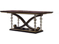 E-71 Rectangular Wood Dining Table in Walnut with Gold Accents