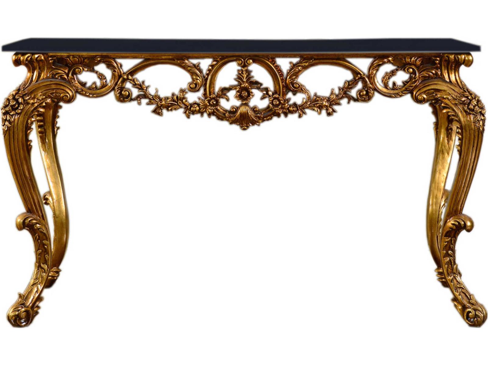 Fon Rectangular Marble Console Table in Antique Gold