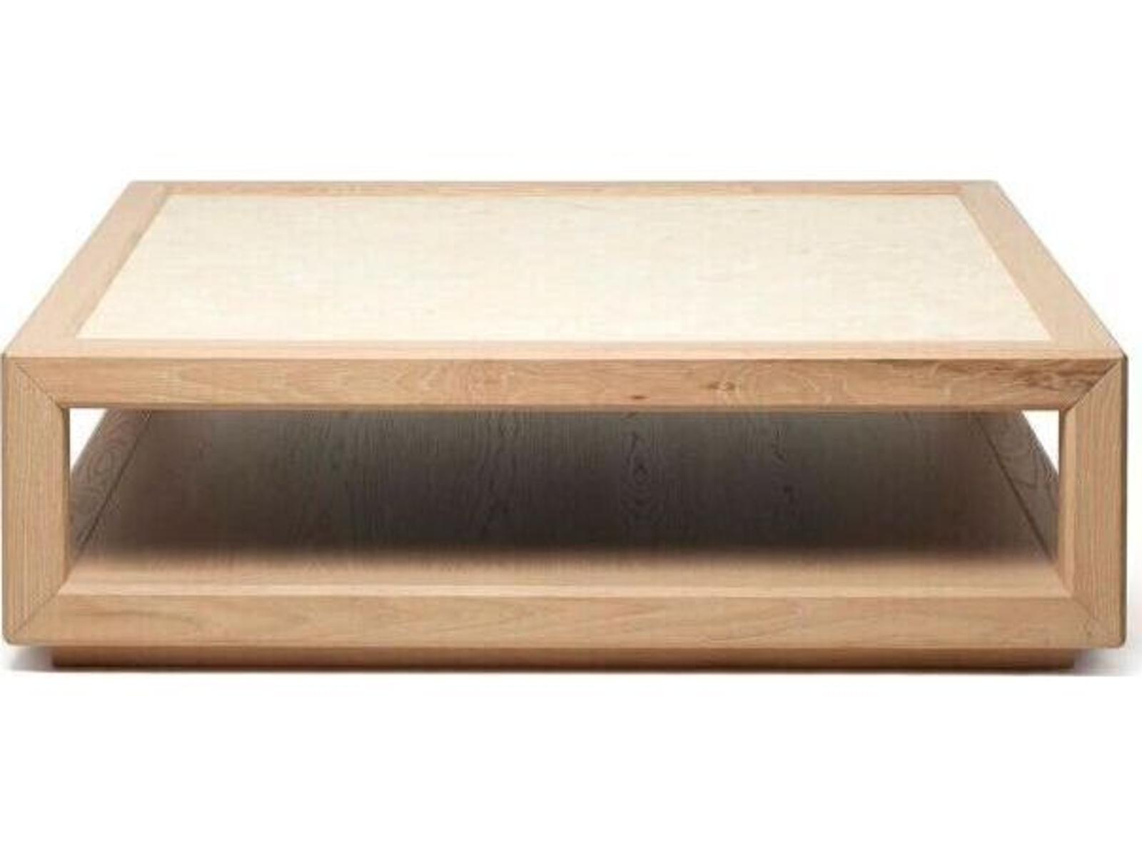 Walsh Square Marble Coffee Table with Saddle Honey Oak Base