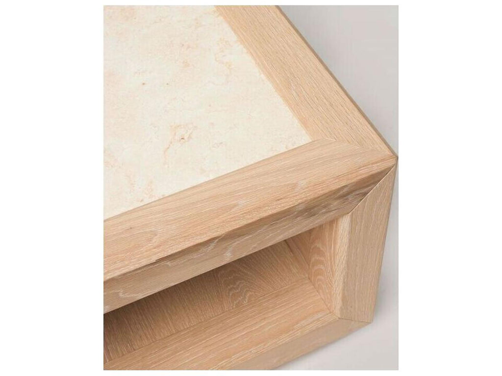 Walsh Square Marble Coffee Table with Saddle Honey Oak Base