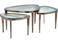 Jan 3-Piece Glass Coffee Table Set in Antique Nickel and Blue Grey