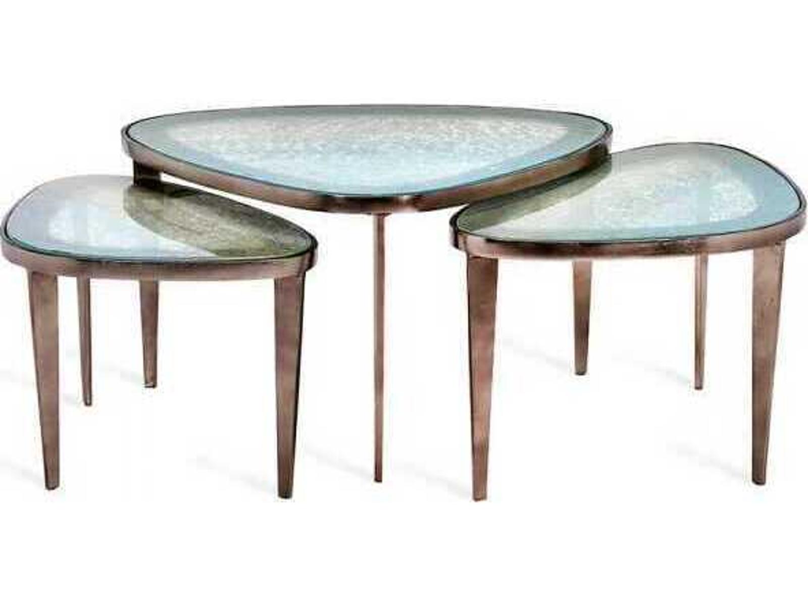 Jan 3-Piece Glass Coffee Table Set in Antique Nickel and Blue Grey